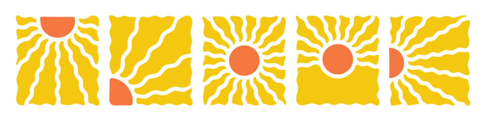 groovy retro abstract sun. sun groovy hippie. summer sunburst with wave sunshine shapes. boho vector