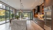 © Bina - Chic modern kitchen with marble waterfall island high resolution photo