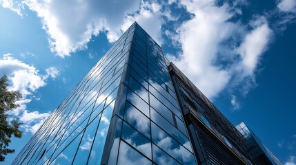 Poster - Modern corporate building with glass reflection and blue sky