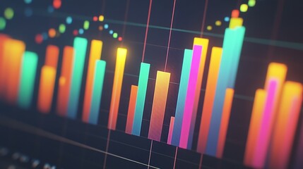 Leinwandbilder - A financial bar graph on a laptop screen with clear, vibrant bars in different colors, depicting market performance data for analysis