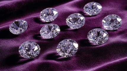 Aufkleber - A group of sparkling diamonds scattered on a velvet background, with their facets reflecting a spectrum of light for a luxurious look