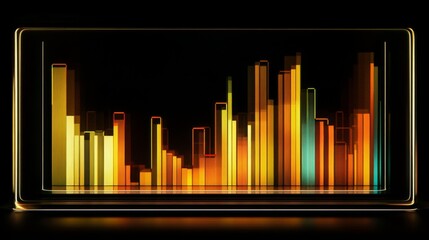 Poster - A high-tech digital screen showing a financial bar graph with rising bars, representing stock market growth, with a professional and clean design