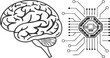 © Razia - Brain icon, Al chip, neural network, digital mind, black and white illustration, simple design, technology concept, artificial intelligence symbol vector illustration