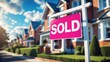 © DigitalDruid - British estate agent's sold house sign on a street with houses in the background