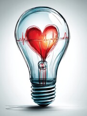 Aufkleber - Heart Symbol Inside a Light Bulb Represents Healthcare Inspiration and Innovative Ideas for Medical Advancement