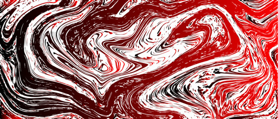 Fototapete - Abstract dynamic and expressive marble texture using bold red, black, and white tones. Swirling patterns, fluid motion, and chaotic flow. Marbled ink or fluid acrylic art, suitable for backgrounds, 