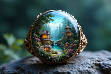 Wall Mural - A green glass globe, reminiscent of planet Earth with hints of blue like the ocean, hangs as a Christmas tree decoration on the snow