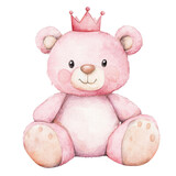 Pink bear with a crown on transparent Background