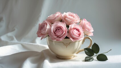 Aufkleber - Artificial rose flowers arranged in a vase against a white background