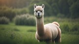 Mature Alpaca amidst natural grasslands, a beautiful mammal