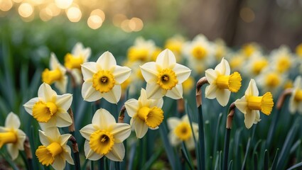 Poster - A scene of blooming daffodils in nature
