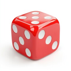 Fototapete - Red die with white pips shows a six.