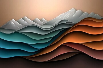 Aufkleber - A flat vector background with soft pastel colors, featuring an abstract representation of waves and sand dunes in the desert. The design incorporates muted teal, sandy beige, and warm coral