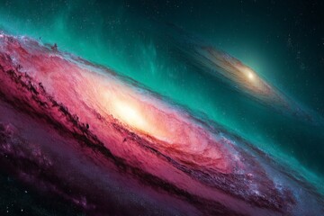 Poster - Captivating view of a colorful galaxy system with spiraling arms and bright stars in deep space