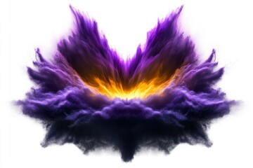 Poster - A vibrant, four-part paint explosion in shades of purple and yellow, set against a white background. This image is a transparent PNG file, created through ultra-realistic photography