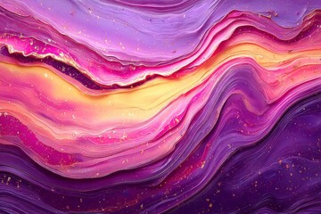 Poster - Colorful abstract waves of pink, purple, and gold flowing together in harmonious patterns creating a striking visual composition