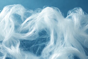 Leinwandbilder - Soft white fibers gently flowing against a blue background create an ethereal and dreamy visual effect