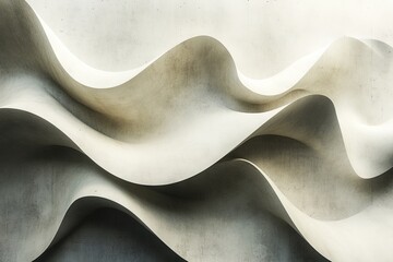 Aufkleber - Curved concrete wall with flowing waves showcases modern architectural design and texture