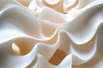 Leinwandbilder - Curved and flowing white fabric drapes over a soft surface in natural light