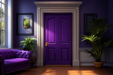 Wall Mural - a 2D cartoon illustration of a minimalist studio apartment, simple and functional, white background