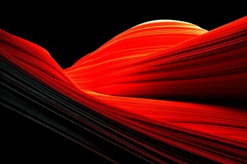 Poster - Vibrant red and black abstract landscape resembling flowing waves during sunset