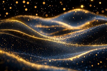 Fototapete - Waves of golden light sparkle in a dark background creating a mesmerizing visual display of shimmering textures