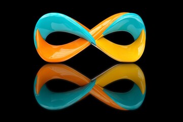 Poster - Colorful infinity symbol sculpture reflecting on a black surface