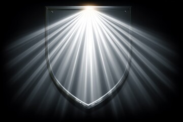 Leinwandbilder - Shining shield illuminated by radiant light beams in a dark background setting