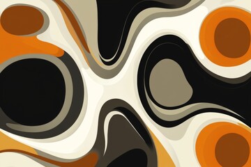 Fototapete - Colorful abstract design with swirling shapes and circular patterns in shades of orange and black