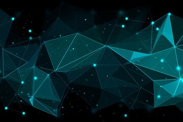 Fototapete - Geometric abstract design featuring interconnected lines and shapes with glowing elements in a dark background