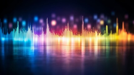 Poster - A colorful representation of soundwaves featuring smooth, flowing curves and peaks set against a dark gradient background, depicting music dynamically
