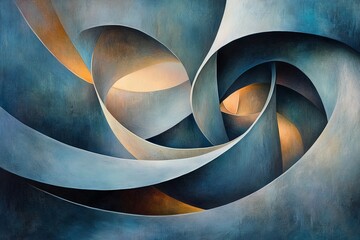 Leinwandbilder - Intricate abstract design featuring swirling shapes and soft lighting in cool tones of blue and gold