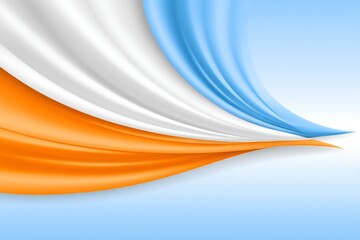Leinwandbilder - Waves of fabric in white, blue, and orange colors flowing gracefully in the air at a bright setting