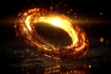 Poster - Dynamic swirling ring of fire illuminated in a dark environment showcasing intense energy and vibrant colors