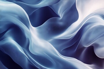 Poster - Flowing blue and white abstract design created with soft curves and delicate layers in a tranquil modern style