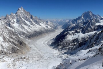 Aufkleber - Snow-covered mountain landscape with a vast glacier in a clear blue sky during daytime in the Alps