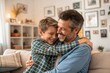 © DND - A joyful father and son sharing a warm embrace at home, symbolizing love and family connection across generations. (People)