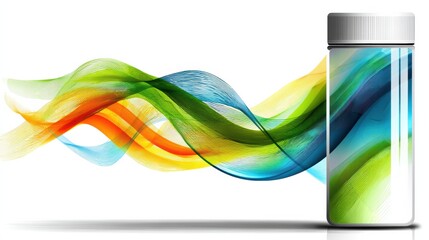 Aufkleber - Modern Pill Bottle Showcasing a Dynamic Wave of Colors Representing Pharmacy and Care for Health and Wellness