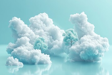 Poster - Cloud formations resembling trees in a serene environment with a turquoise background
