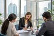 © DND - Professional woman engaged in a business meeting, collaborating with colleagues in an office setting. (People)