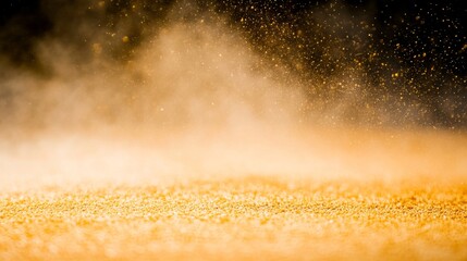 Leinwandbilder - A wide-angle view captures a shimmering yellow bokeh with glowing particles, creating an ethereal atmosphere and ample copy space for text