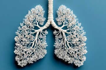 Poster - Lung model illustrating complex branching structures on a blue background in a modern artistic style