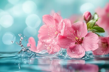 Poster - Pink blossoms surrounded by water create a serene and refreshing display in a tranquil setting