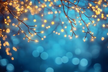 Aufkleber - Festive lights decorated branches create a magical atmosphere in a serene winter night