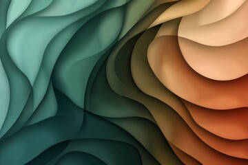 Aufkleber - A flat vector background with soft pastel colors, featuring an abstract representation of waves and sand dunes in the desert. The design incorporates muted teal, sandy beige, and warm coral