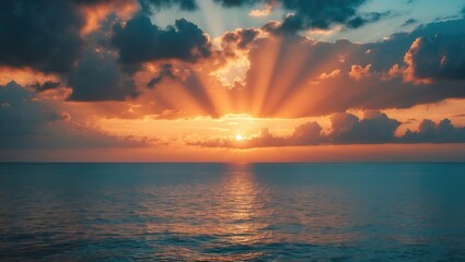 Wall Mural - beach sunset with colorful sky and calm water for peaceful landscape wallpaper