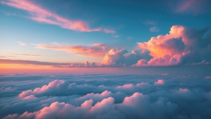 Wall Mural - vibrant sunset sky with clouds in a panoramic view