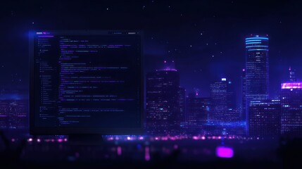 Night city coding screen;  festival background