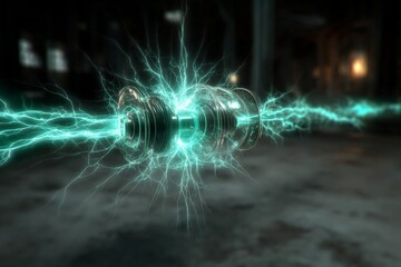 Poster - Electric energy emanates from a futuristic device surrounded by a dark environment