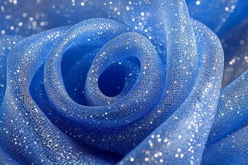 Aufkleber - Beautiful blue glittery fabric forming a delicate rose shape on a soft background